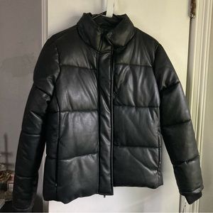 NWT Andrew Marc New York black leather puffer coat